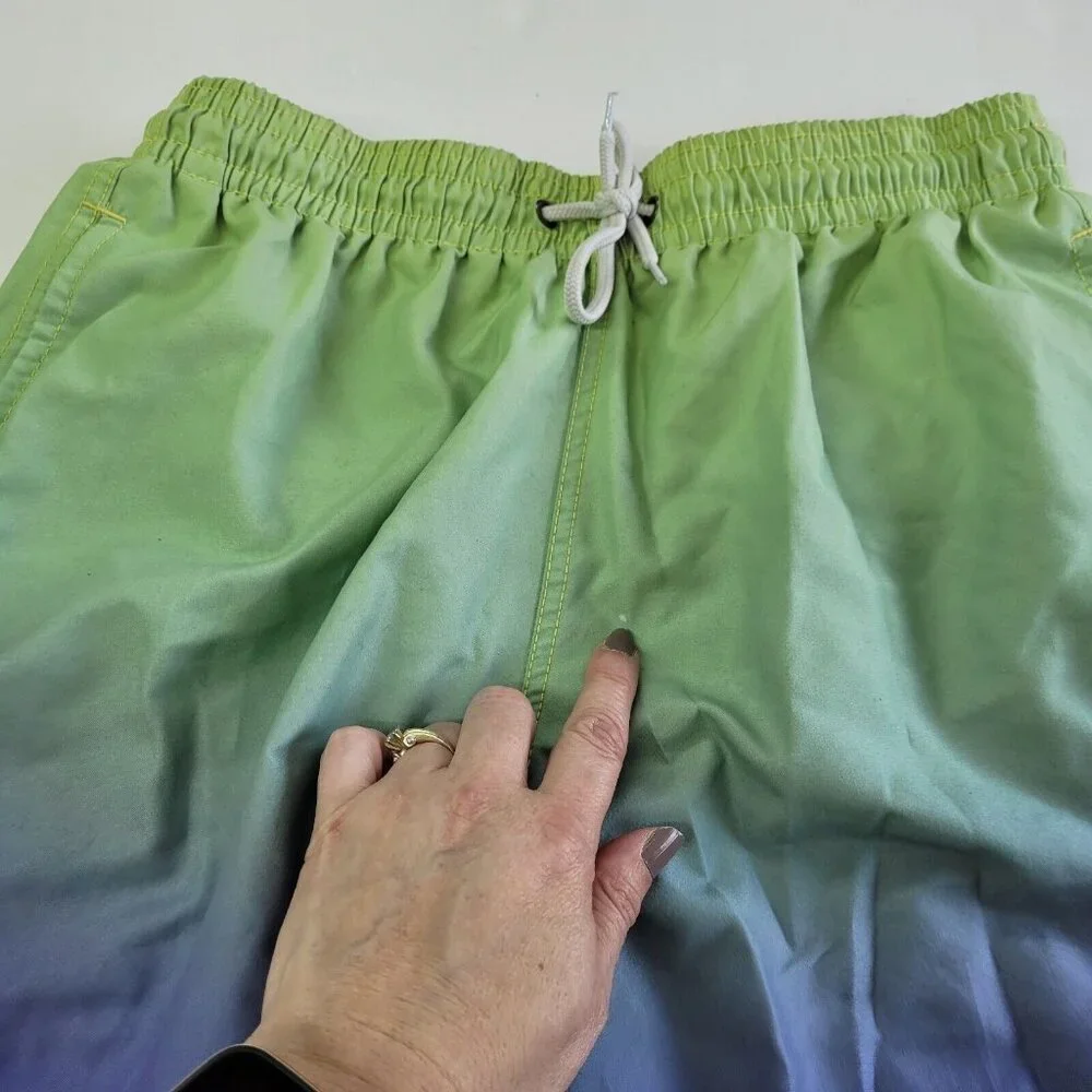 Trunks Swim Bottom Mens M Green/Blue Mesh Lined 6